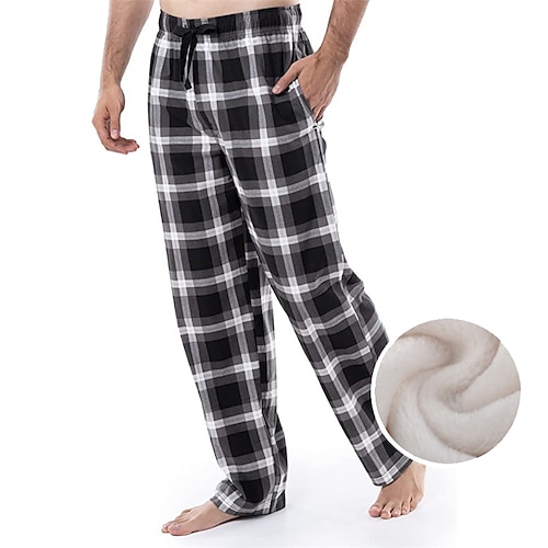 

Men's Loungewear Flannel Pajama Pants Lounge Pants Grid / Plaid Warm Soft Home Bed Spa Flannel Warm Pocket Elastic Waist Winter Lake blue Black