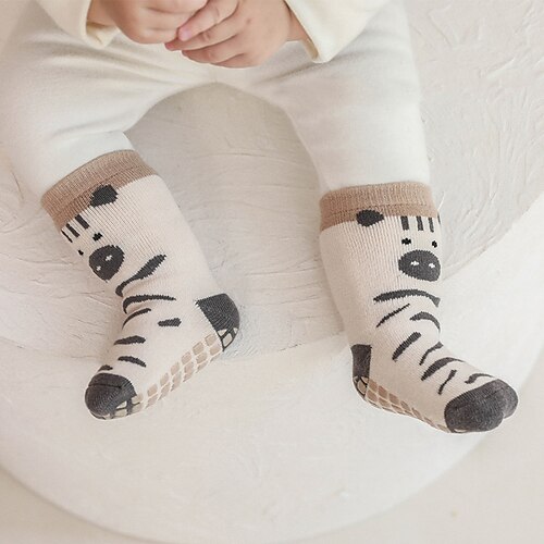 

Toddler Unisex 3 Pairs Socks Black Wine Light Brown Animal Print Winter Fall Cute Home 1-4 Years