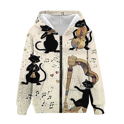 

Kids Boys Hoodie Jacket Outerwear Animal Cat Panda Long Sleeve Zipper Coat Casual Fashion Daily Yellow Khaki Gray Winter Fall 7-13 Years