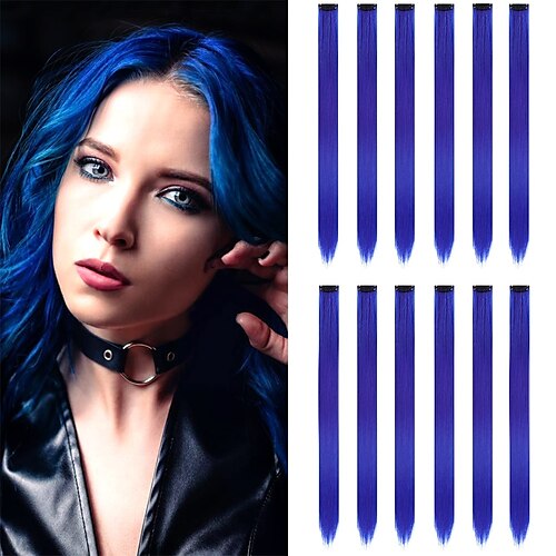 

12 piezas de extensiones de cabello de color verde para fiestas destaca clip de colores en extensiones de cabello postizos sintéticos rectos de 22 pulgadas para mujeres niños niñas navidad cosplay