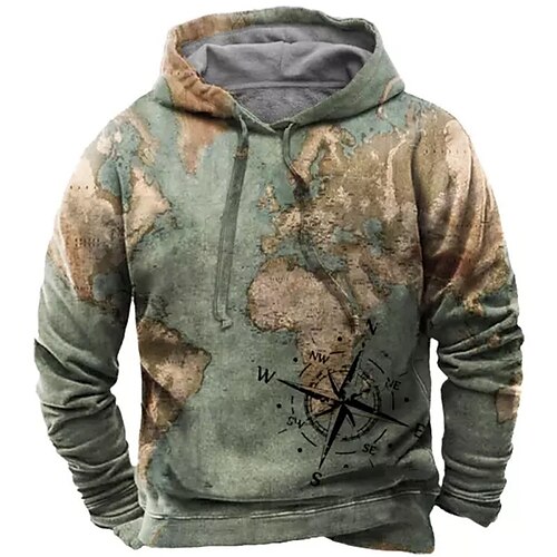 

Men's Pullover Hoodie Sweatshirt Brown Hooded Map Graphic Prints Print Daily Sports 3D Print Basic Streetwear Designer Spring & Fall Clothing Apparel Hoodies Sweatshirts