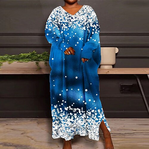 

Women's Plus Size Sweatshirt Dress Christmas Tree V Neck Long Sleeve Winter Fall Casual Maxi long Dress Outdoor Daily Dress
