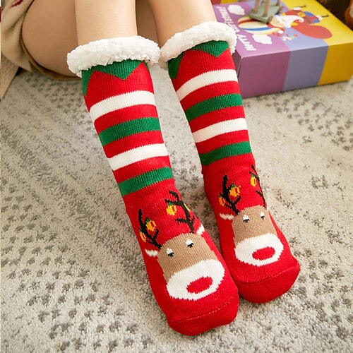 

Women's Crew Socks Home Christmas Daily Animal Patterned Acrylic Fibers Fleece Casual Warm Skidproof 1 Pair