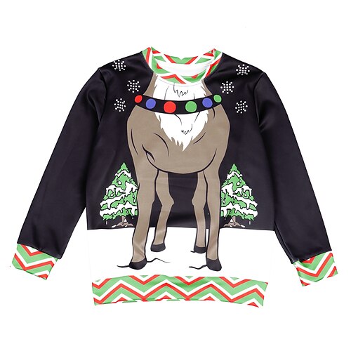 

Toddler Boys T shirt Tee Cartoon Elk Christmas Tree Long Sleeve Children Top Outdoor Fashion Adorable Winter Fall Green 3-7 Years