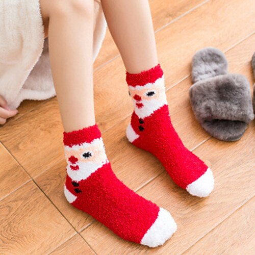 

Women's 1 Pair Socks Slipper Socks Warm Fashion Cute Polyester Heart Striped Christmas Christmas Casual Daily Warm Winter Fall Green Blue Wine