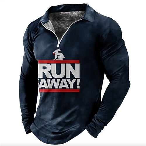 

Men's Polo Shirt Golf Shirt Letter Rabbit Graphic Prints Turndown Blue Wine 3D Print Outdoor Street Long Sleeve Zipper Print Clothing Apparel Fashion Designer Casual Soft