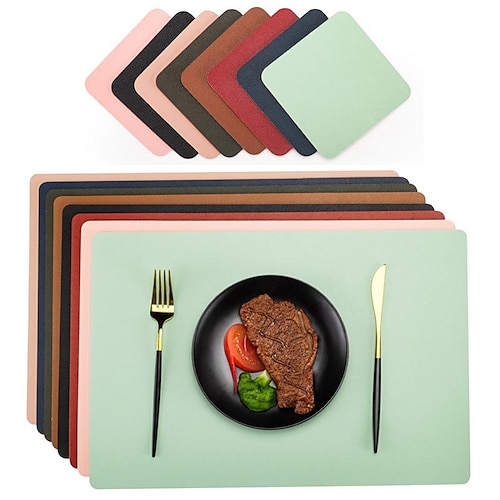 

Faux Leather Heat Resistant Placemats for Dining Table, Waterproof Wipeable Washable PU Table Mats, Easy to Clean Anti-Slip Place Mats