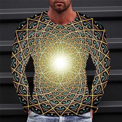 

Men's T shirt Tee Optical Illusion Graphic Prints Eye Crew Neck Green Blue Purple Yellow Red 3D Print Outdoor Street Long Sleeve Print Clothing Apparel Basic Sports Designer Casual