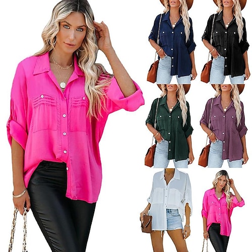 

Women's Blouse Shirt Green Black Purple Graphic Long Sleeve Basic V Neck S