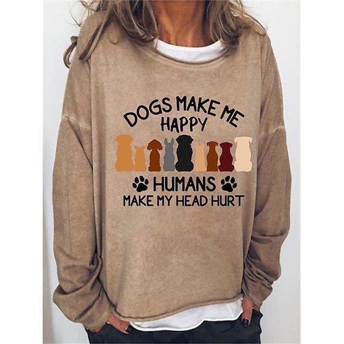 

Dame Sweatshirt bluse Basale Sort Blå Lilla Hund Gade Rund hals Langærmet