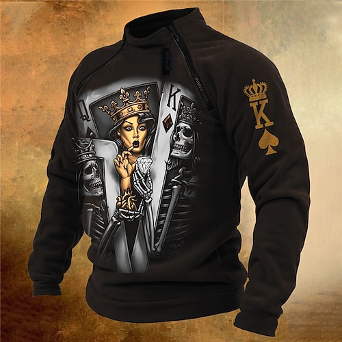 

Men's Pullover Quarter Zipper Sweatshirt Black High Neck Graphic Prints Poker Zipper Print Casual Daily Sports 3D Print Basic Casual Big and Tall Spring Fall Clothing Apparel Hoodies Sweatshirts