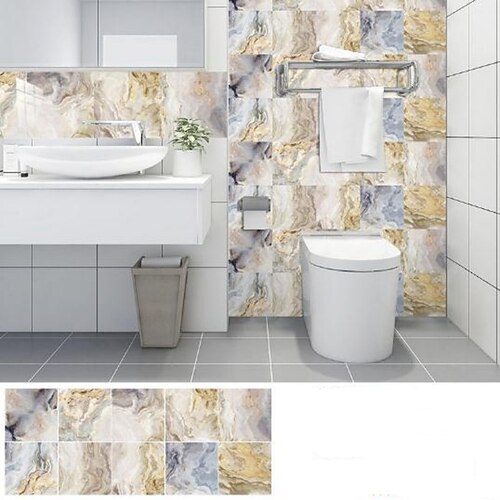 

Imitation Marble Tile Decals Bathroom Kitchen Cabinet Decals Self-Adhesive Crystal Hard Sheet Wall Decals 10CM10CM10PCS