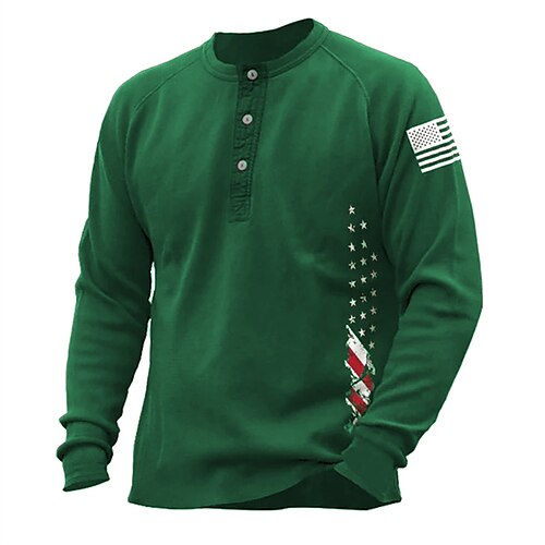

Men's Henley Shirt Graphic Prints National Flag Henley Black Army Green Gray Hot Stamping Street Sports Long Sleeve Button-Down Print Clothing Apparel Designer Casual Comfortable