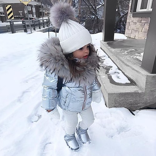

Toddler Girls' Puffer Jacket Solid Color Active Outdoor Coat Outerwear 3-7 Years Winter Silver