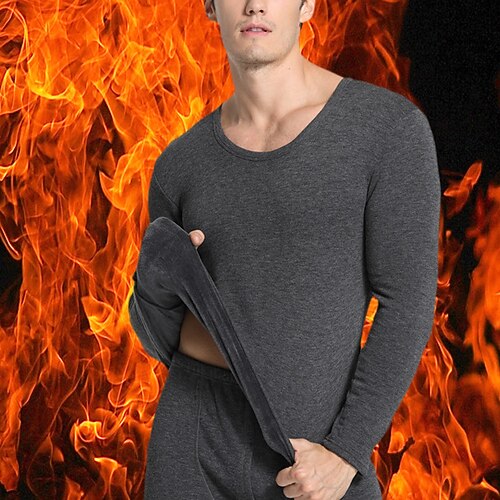 

Men's Thermal Underwear Sleepwear Thermal Set Pure Color Basic Fashion Comfort Home Polyester Warm Crew Neck Long Sleeve Pant Elastic Waist Winter Fall Black Light gray
