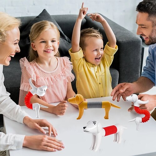 

4Pcs Novelty Spring Dog Pop Tubes Sensory Toy Stress Relieve Bellows Toys For Adult Kids Anti-stress Squeeze Toys Gifts
