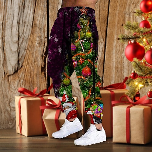 

Men's Christmas Pants Sweatpants Joggers Trousers Drawstring Elastic Waist 3D Print Graphic Prints Comfort Sports Outdoor Casual Daily Cotton Blend Terry Streetwear Designer Blue Purple Micro-elastic