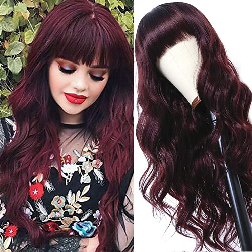 

Hair Orange Red Wavy Wigs With Bangs Red Brown Wigs For Women Glueless Loose Curly Synthetic Fiber Hair Full Machines Made Heat Resistant Party Daily Use 24 Inches