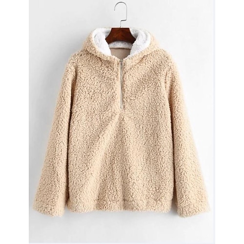

Women's Hoodie Sweatshirt Pullover Sherpa Fleece Teddy Zipper khaki Gray Solid Color Street Hoodie Long Sleeve Fleece S M L XL 2XL
