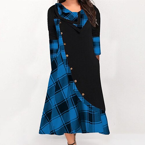 

Women's Plus Size Casual Dress Plaid Cowl Neck Long Sleeve Winter Fall Fashion Casual Midi Dress Outdoor Daily Dress