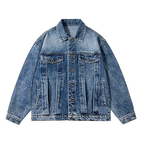 

Men's Denim Jacket Jean Jacket Durable Casual / Daily Daily Wear Vacation To-Go Single Breasted Turndown Comfort Leisure Jacket Outerwear Solid / Plain Color Pocket Black Blue