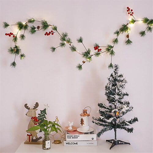 

Christmas Rattan Light String Christmas Pine Cone Bell Pine Needle Red Fruit Long Strip Creative Decorative Lights