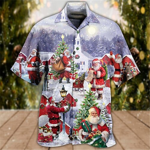 Christmas Shirts Men's Shirt Santa Claus Graphic Prints Turndown