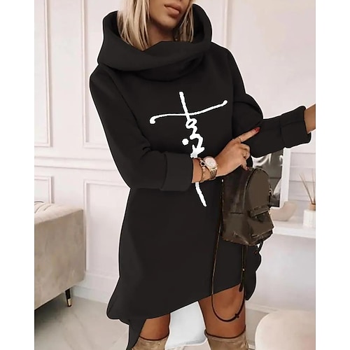 

Women's Casual Dress Mini Dress Black Long Sleeve Graphic Print Winter Fall Autumn Turtleneck Stylish Vacation Weekend 2022 S M L XL XXL 3XL