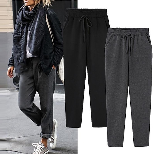 

Women's Skinny Harem Pants Cotton Fleece lined Gray (spring and autumn regular models) Black (winter plus velvet) Black (spring and autumn regular models) Buddha Pants Daily Wear Pocket Full Length