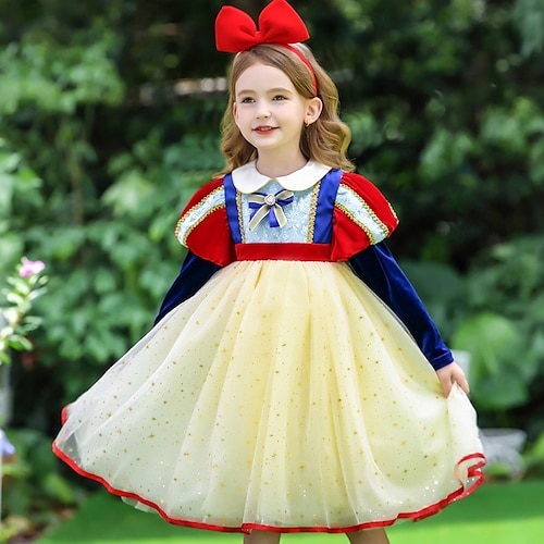 

Toddler Girls' Christmas Party Dress Color Block Party Dress Above Knee Dress Outdoor Long Sleeve Daily Dress 7-13 Years Winter Red