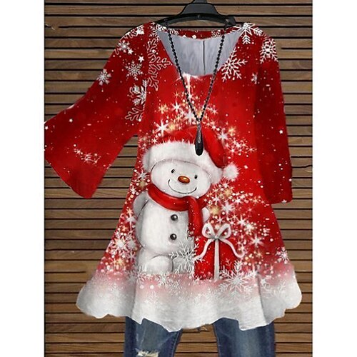 

Women's Plus Size Christmas Tops Blouse Graphic Christmas Tree Print 3/4 Length Sleeve Streetwear Holiday Party Polyester Summer Gold White