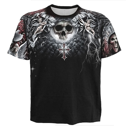 

Men's T shirt Tee Skull Graphic Prints Crew Neck Black 3D Print Outdoor Street Short Sleeve Print Clothing Apparel Vintage Sports Designer Casual