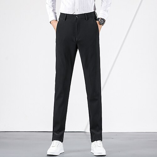 

Men's Dress Pants Long Micro-elastic Standard Fit Solid Color Black Dark Navy Grey 2022