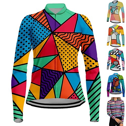 

21Grams Women's Cycling Jersey Long Sleeve Bike Jersey Top with 3 Rear Pockets Mountain Bike MTB Road Bike Cycling Breathable Quick Dry Moisture Wicking Reflective Strips Green Yellow Orange Spandex