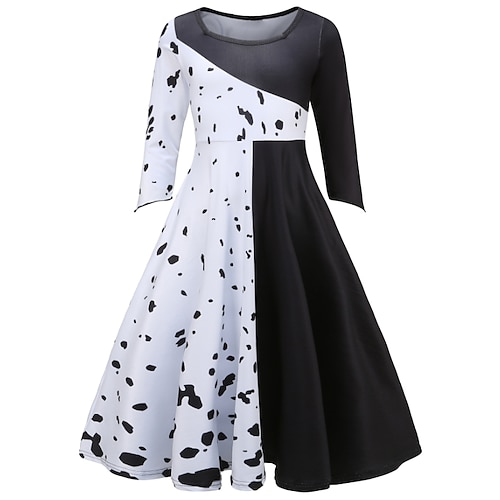 

Kids Girls' 101 Dalmatians Cruella De Vil Dress Sets Polka Dot Dress Performance Party White 3/4 Length Sleeve Fashion Costume Dresses Halloween Winter Fall 3-12 Years