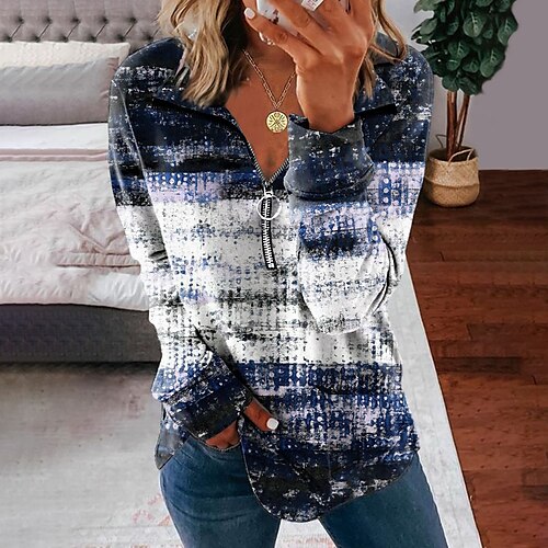 

Women's Sweatshirt Pullover Active Streetwear Zipper Green Blue Purple Tie Dye Street V Neck Long Sleeve S M L XL 2XL 3XL