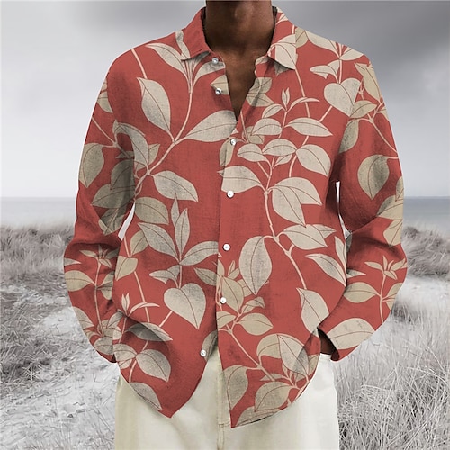 

Hombre Camisa Floral Estampados Cuello Vuelto Amarillo Rosa polvorienta Impresión 3D Calle Casual Manga Larga Abotonar Estampado Ropa Moda Design Casual Suave