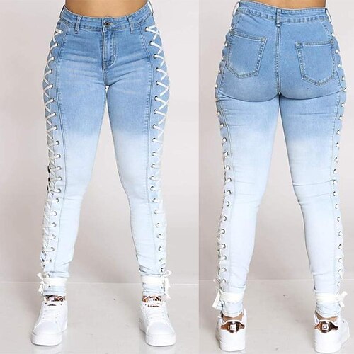 

Women's Jeggings Cotton Light Blue High Waist Streetwear Casual Going out Casual Daily Pocket Full Length Outdoor Gradient S M L XL 2XL