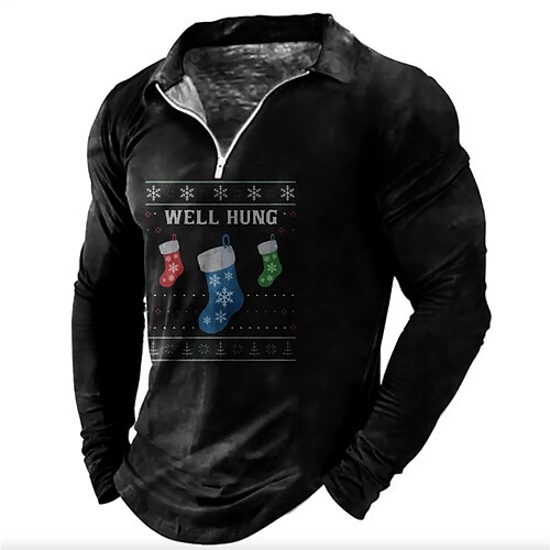 

Men's Polo Shirt Golf Shirt Letter Graphic Prints Turndown Black Wine 3D Print Christmas Street Long Sleeve Zipper Print Clothing Apparel Fashion Designer Casual Soft