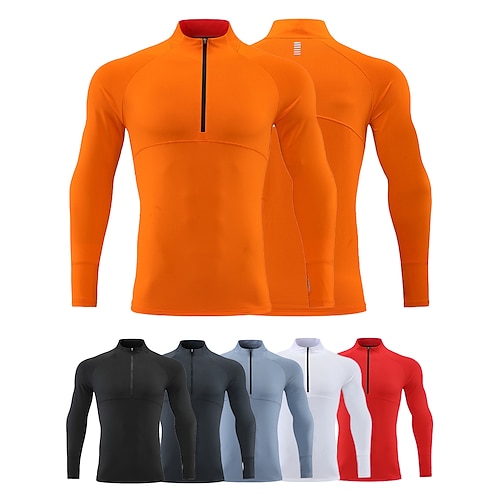 

Men's Workout Shirt Running Shirt Thumbhole Half Zip Long Sleeve Top Athletic Athleisure Winter Breathable Quick Dry Soft Running Jogging Training Sportswear Activewear Solid Colored Dark Grey Black