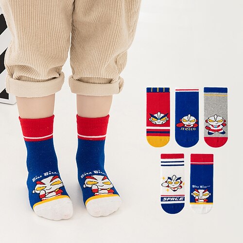 

Kids Unisex 5 Pairs Socks Multicolor Striped Print Winter Fall Cool Daily 2-8 Years