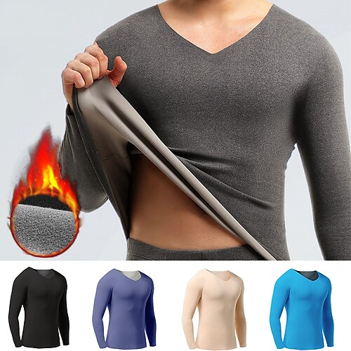 

Men's Thermal Underwear Sleepwear Thermal Shirt Pure Color Basic Fashion Comfort Home Polyester Comfort Warm V Wire Long Sleeve Winter Fall Black Blue