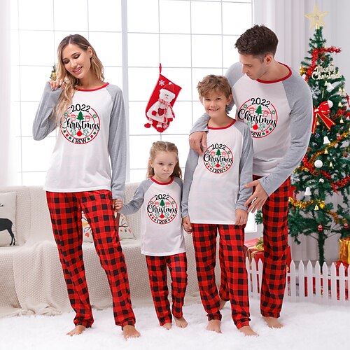 

Christmas Pajamas Family Graphic Home Crewneck Gray Long Sleeve Adorable Matching Outfits