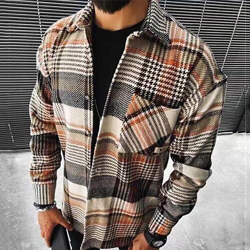 

Men's Coat Warm Sports & Outdoor Single Breasted Plaid 3D Printed Graphic Turndown Fashion Jacket Outerwear Long Sleeve Pocket Fall & Winter