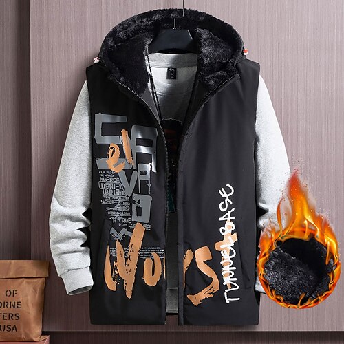 

Men's Coat Warm Sports & Outdoor Zipper Letter 3D Printed Graphic Hoodie Fashion Jacket Outerwear Sleeveless Pocket Fall & Winter