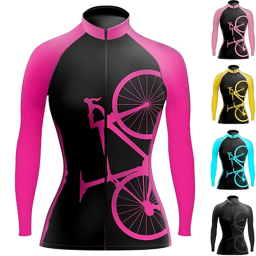 

Women's Cycling Jersey Long Sleeve Bike Top with 3 Rear Pockets Mountain Bike MTB Road Bike Cycling Breathable Quick Dry Moisture Wicking Reflective Strips Purple Yellow Rosy Pink Graphic Polyester