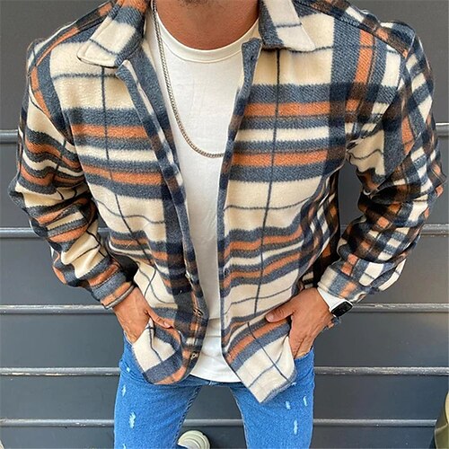 

Men's Coat Warm Sports & Outdoor Single Breasted Plaid 3D Printed Graphic Turndown Fashion Jacket Outerwear Long Sleeve Print Fall & Winter