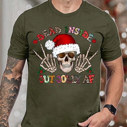 

Men's T shirt Tee Christmas t shirts Skull Letter Graphic Prints Crew Neck Black Army Green Light gray Red Navy Blue Hot Stamping Christmas Street Short Sleeve Print Clothing Apparel Fashion Designer