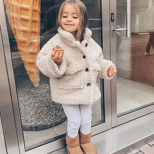 

Toddler Girls' Sherpa Jacket Solid Color Active Outdoor Cotton Coat Outerwear 3-7 Years Winter Pink Brown Beige