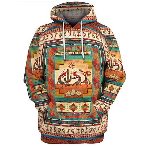 

Men's Pullover Hoodie Sweatshirt Brown Hooded Tribal Graphic Prints Print Daily Sports 3D Print Basic Streetwear Designer Spring Fall Clothing Apparel Hoodies Sweatshirts